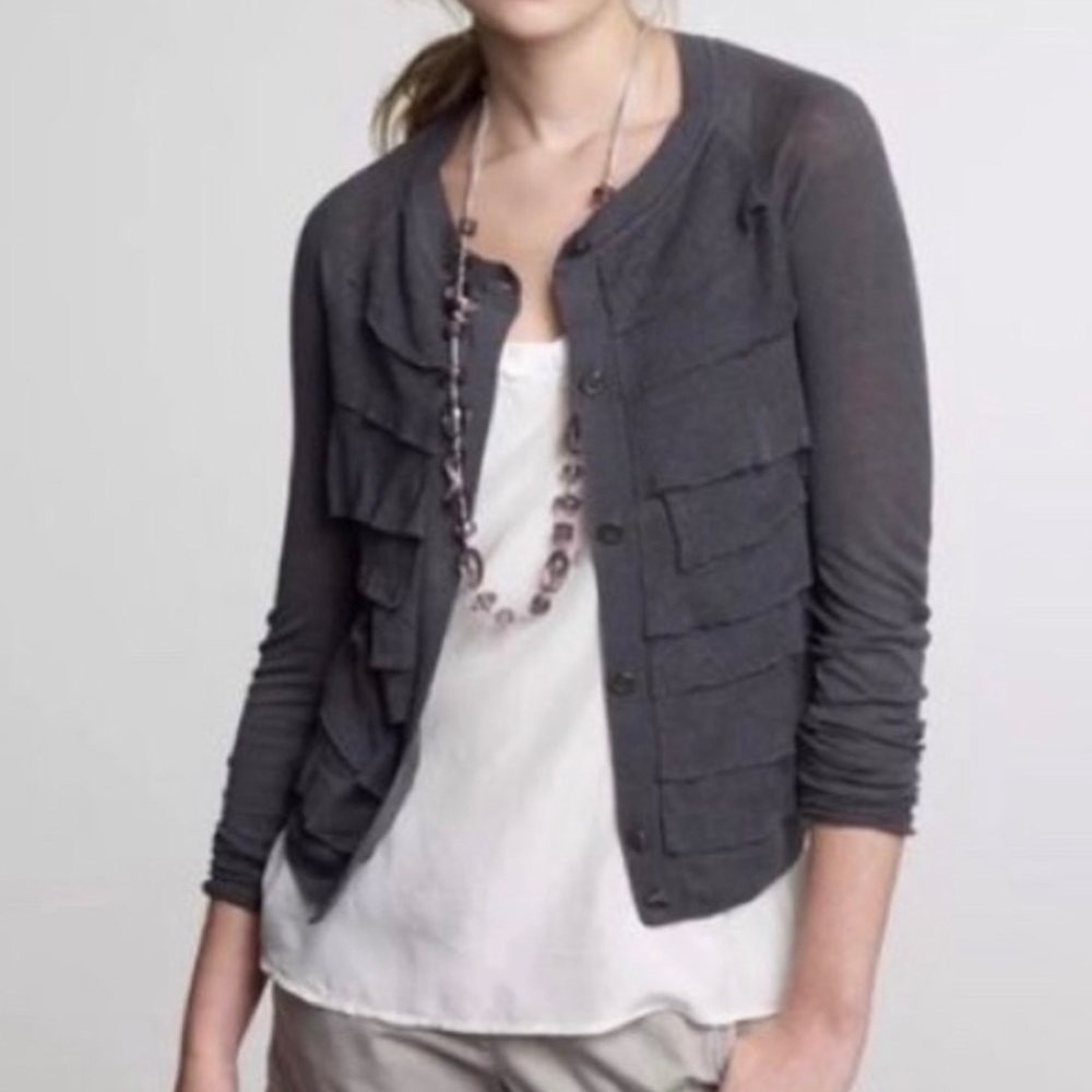 J Crew Silk Linen Ruffle Cardigan